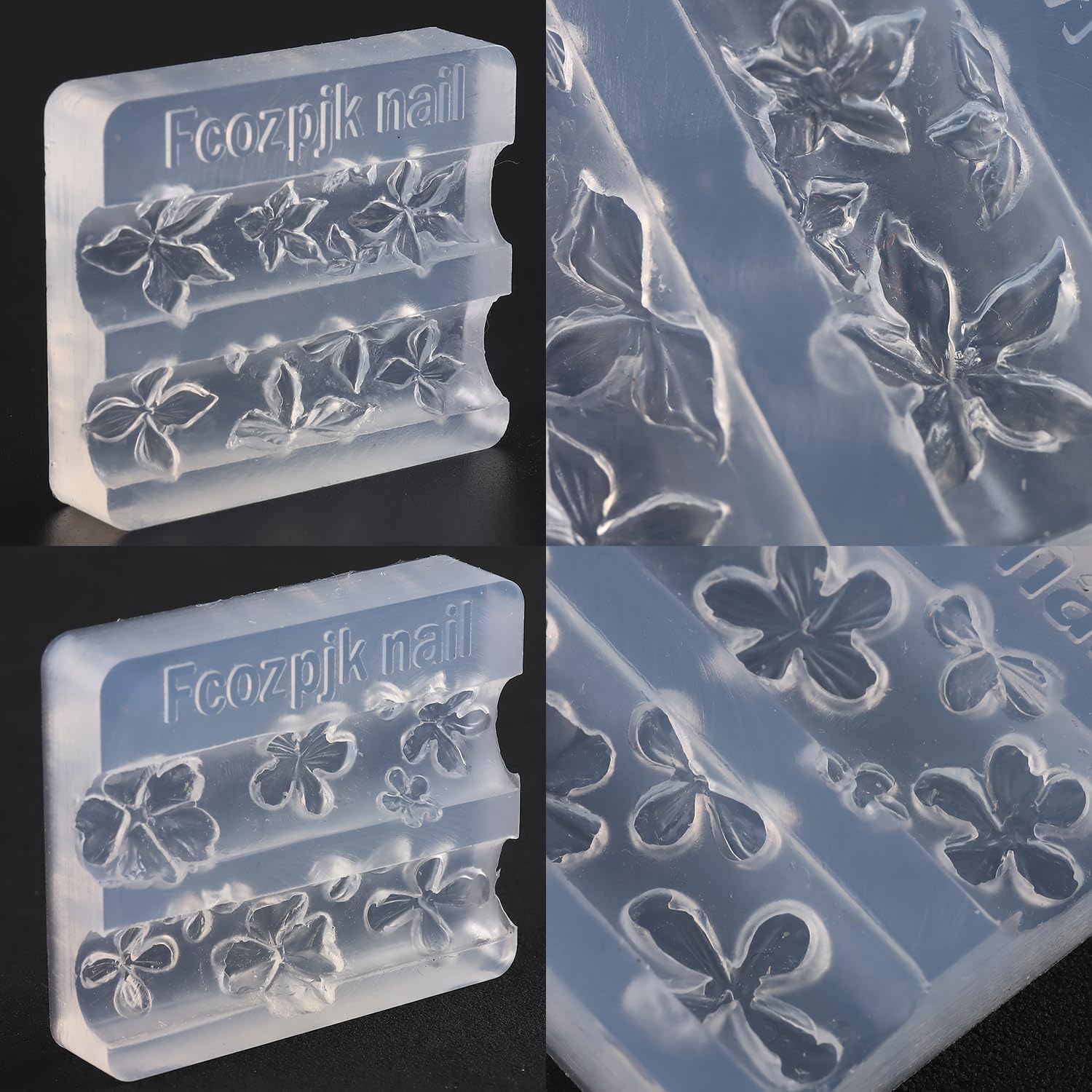 Transparent silicone nail molds with hibiscus and cherry blossom designs and white double-head carving pen - 3