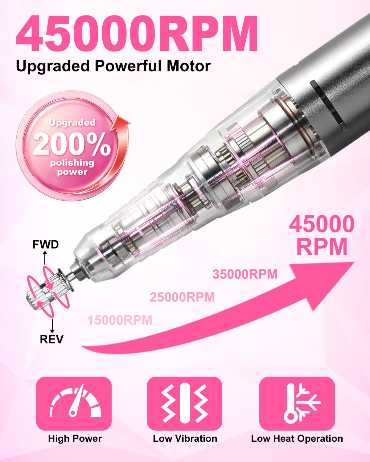 Rhinestone-encrusted cordless electric nail drill with LCD display and accessory kit - 2