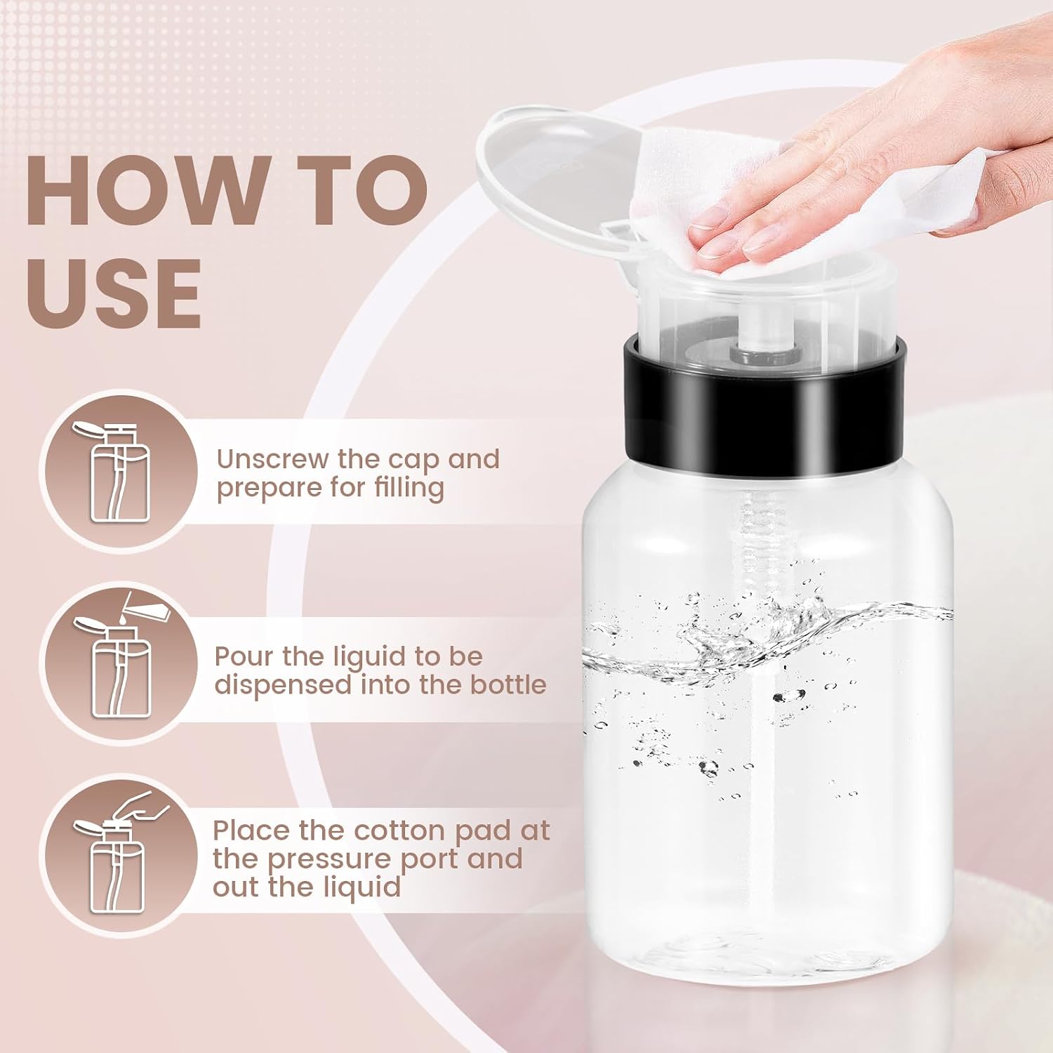Clear 200ml acetone-safe pump dispenser bottle with lockable flip cap - 2