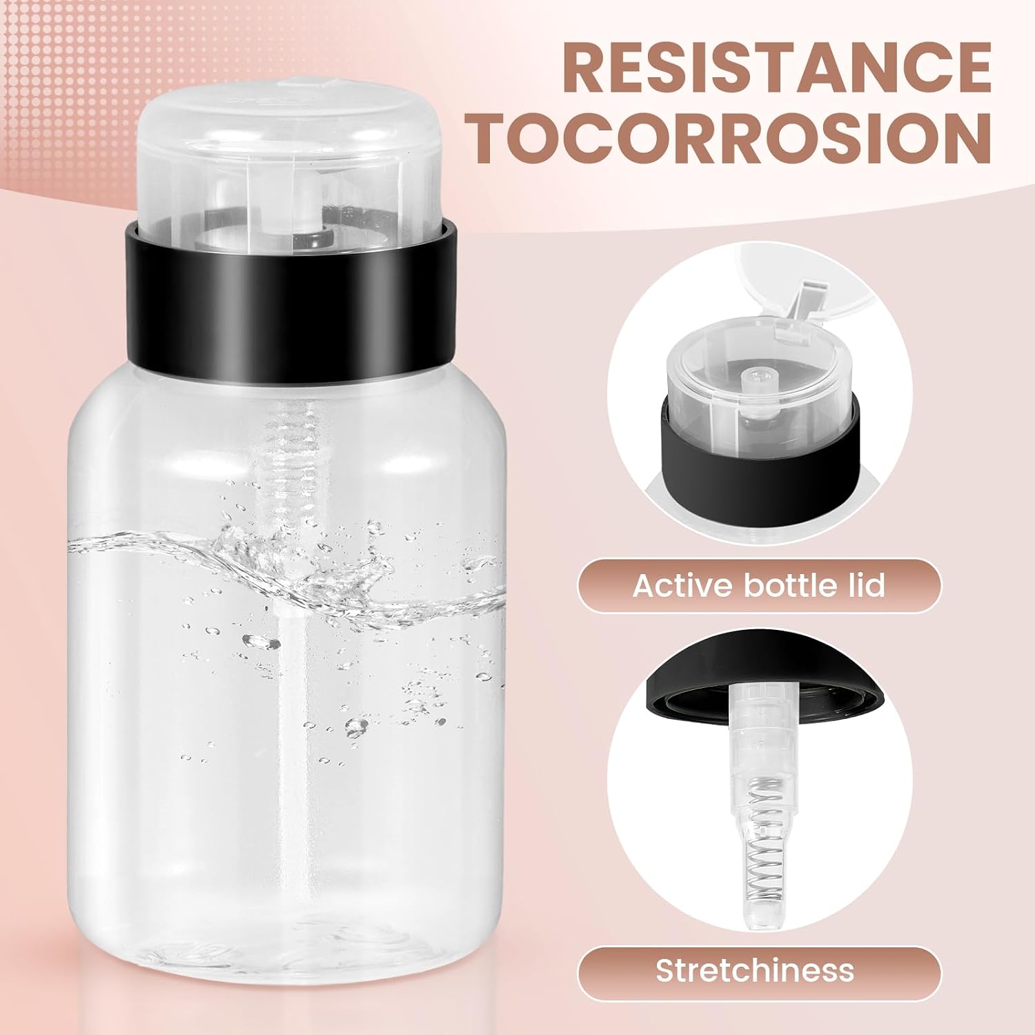 Clear 200ml acetone-safe pump dispenser bottle with lockable flip cap - 3