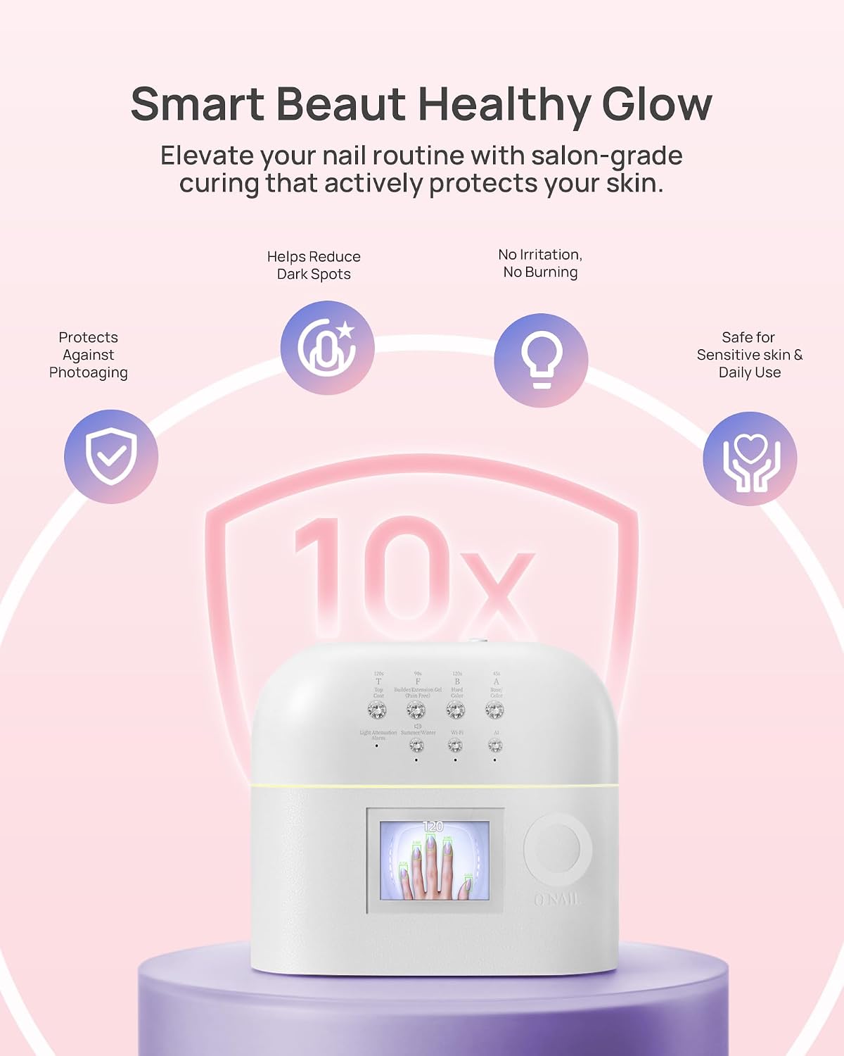 O NAIL AI Mini portable UV LED nail lamp top view with display - 3