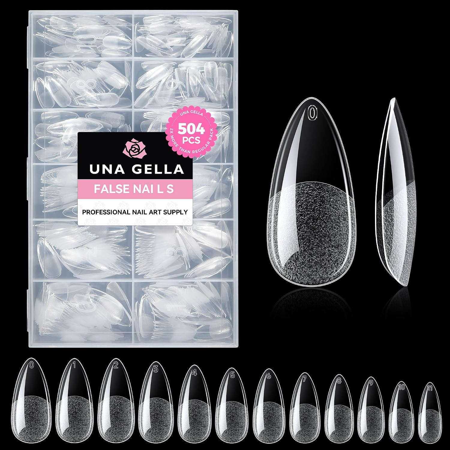 Clear Almond Gel Nail Tips — 12 Sizes, 504PCS Pack