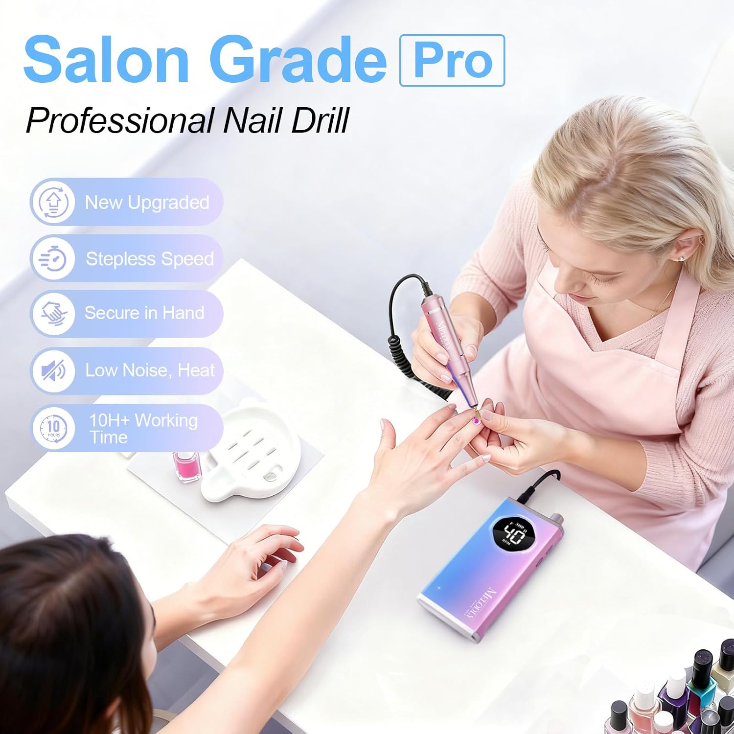 Melodly cordless electric nail drill device with drill bits and sanding bands - 2