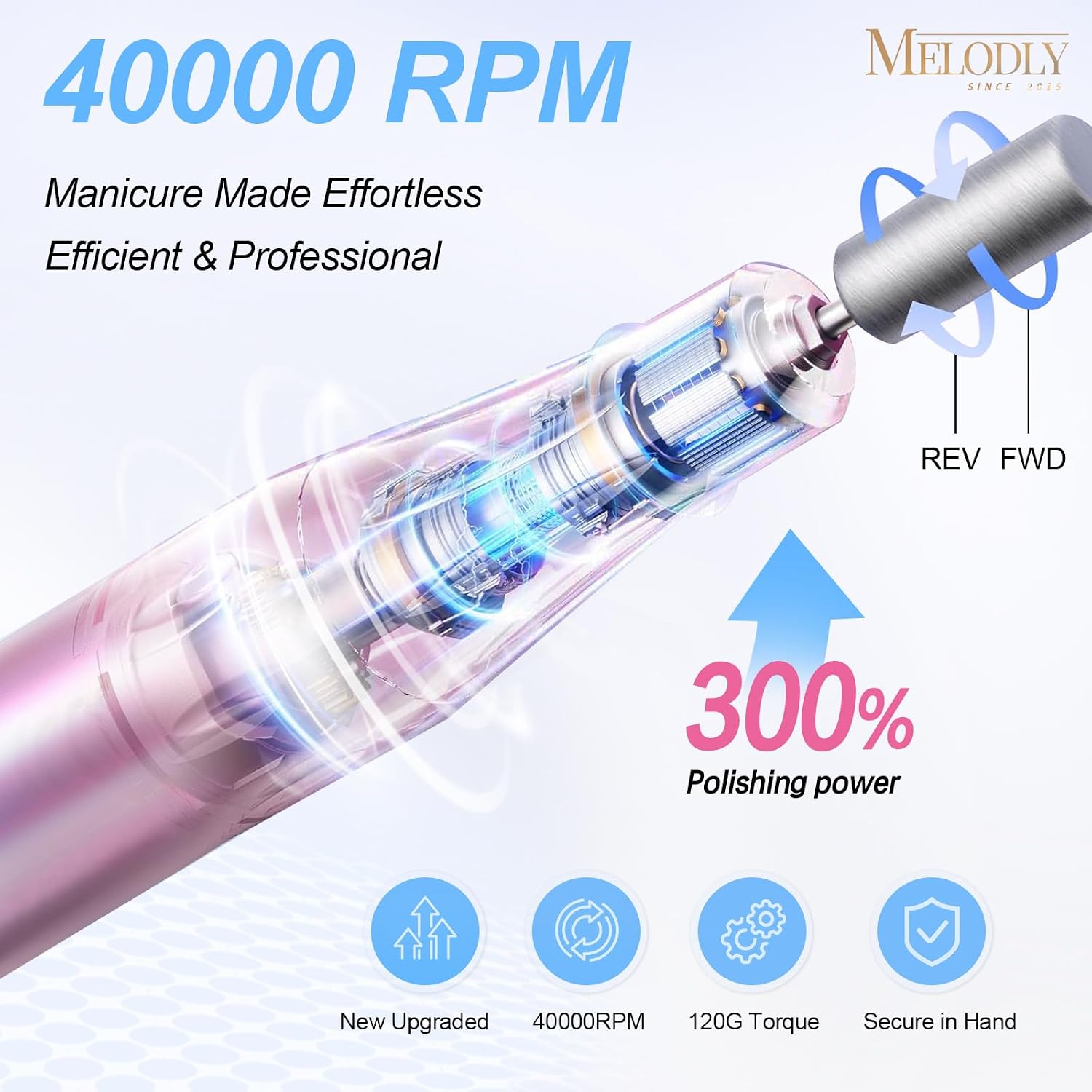 Melodly cordless electric nail drill device with drill bits and sanding bands - 3