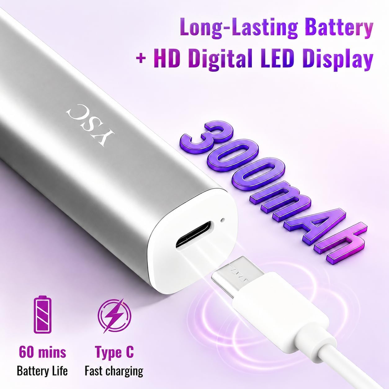 YSC handheld cordless UV nail curing lamp with aluminum body and digital LED display - 3