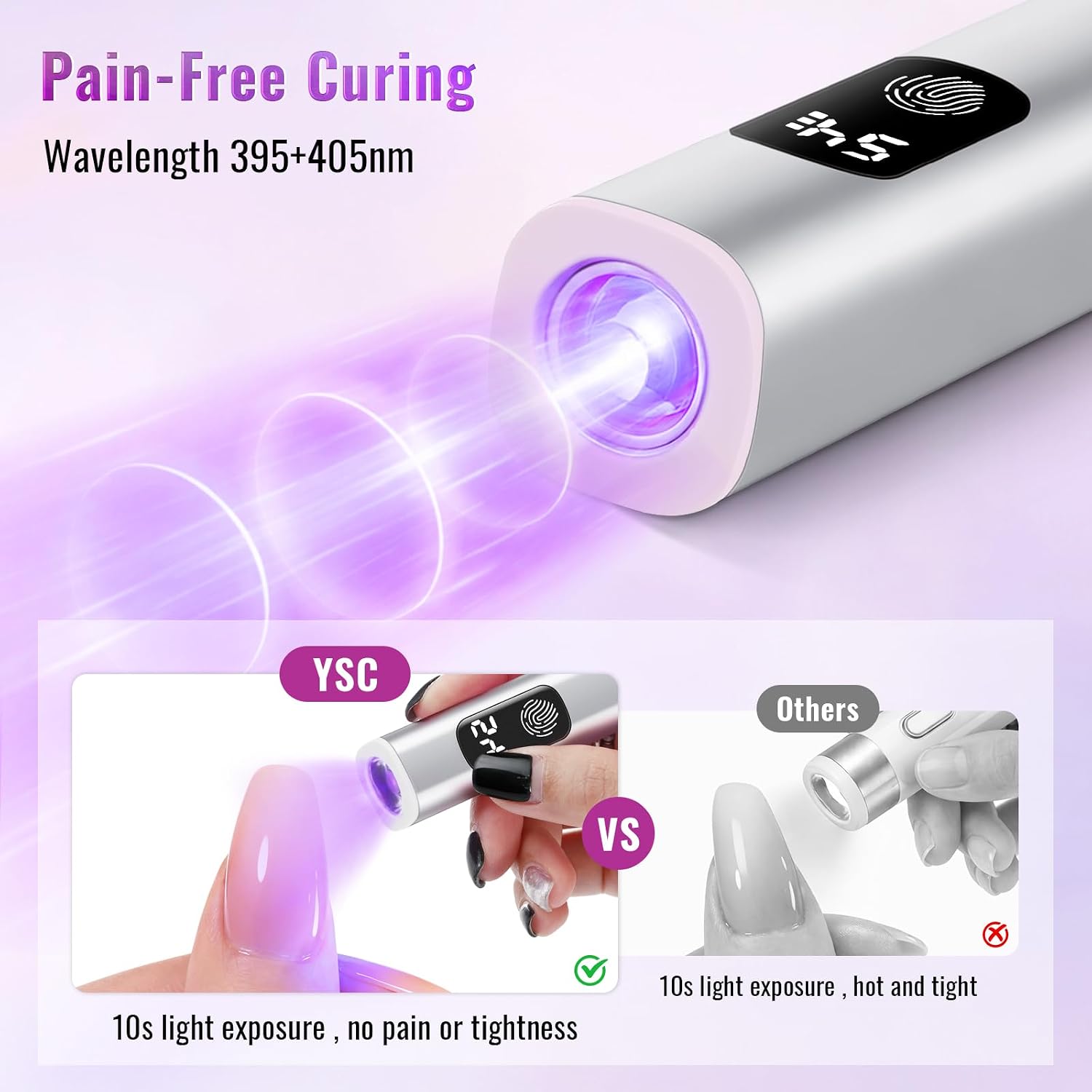 YSC handheld cordless UV nail curing lamp with aluminum body and digital LED display - 4