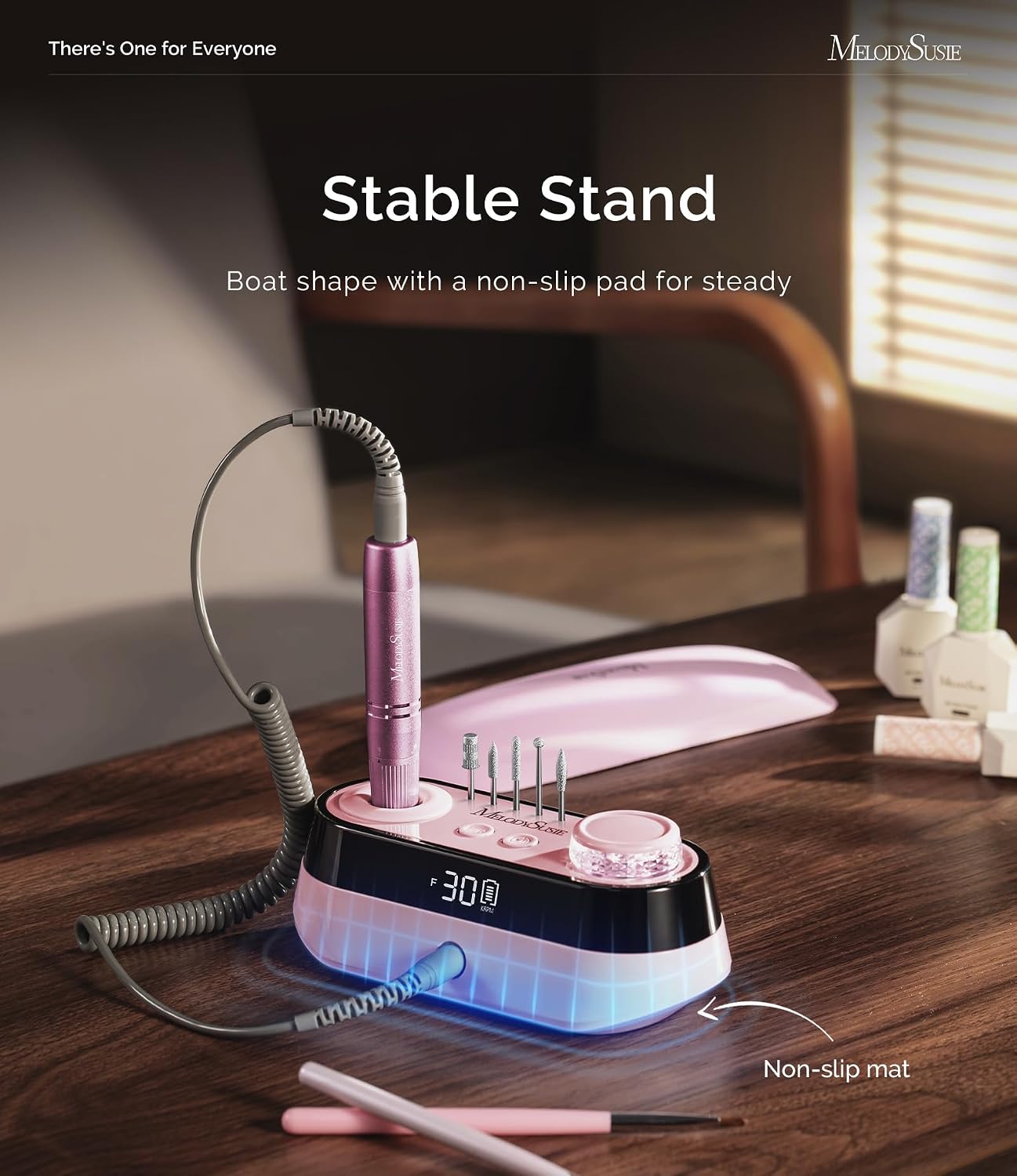 MelodySusie cordless rechargeable desktop nail drill with bits and sanding bands - 3