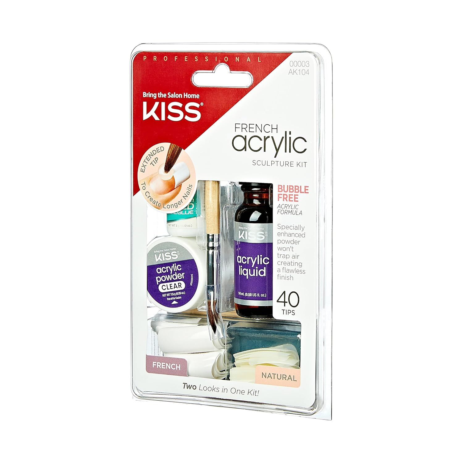 KISS French acrylic nail kit box with white and natural nail tips, acrylic liquid and powder, brush, glue and tools - 2