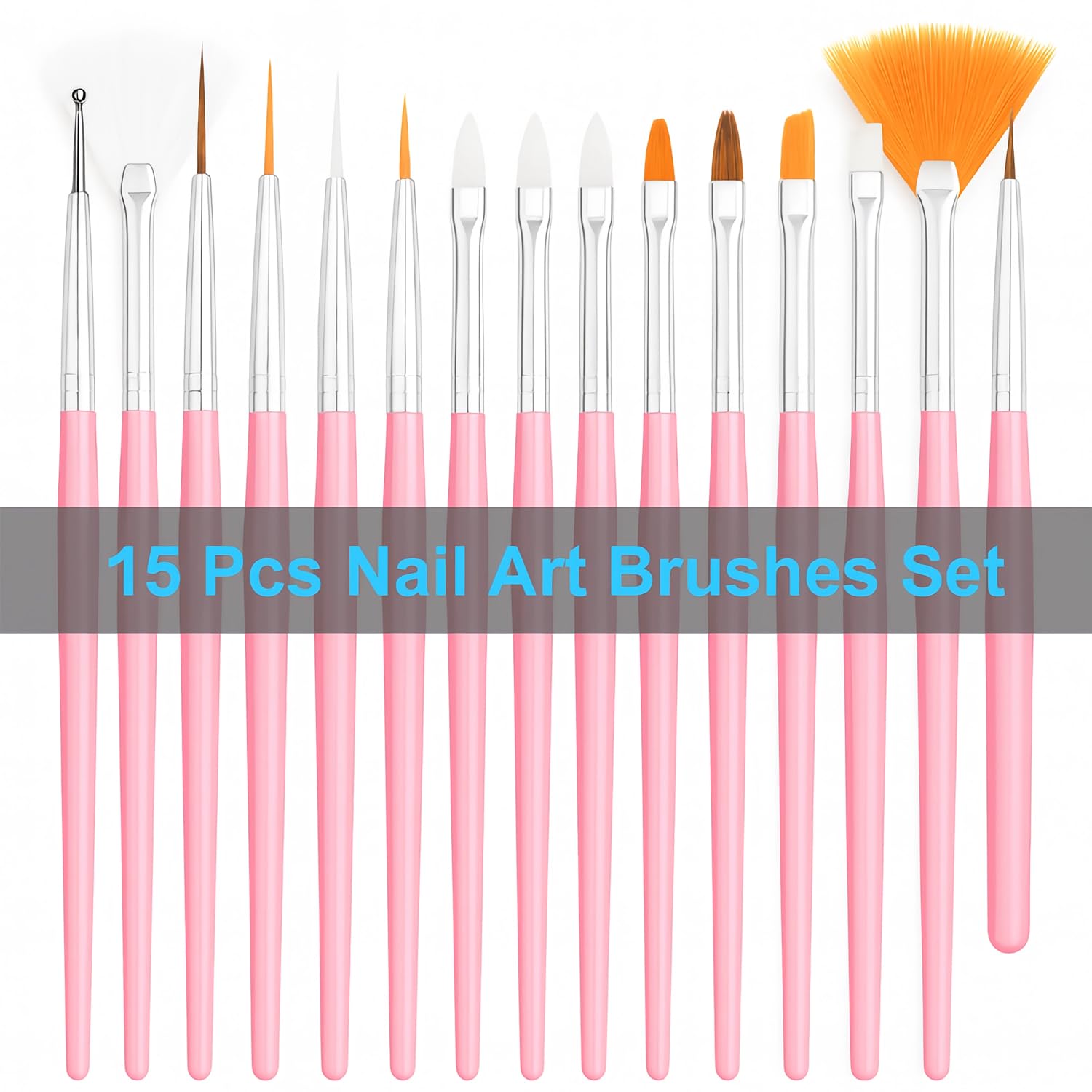 HHOOMY pink nail art brush set with dotting pens, stands, palette and adhesive tabs - 2