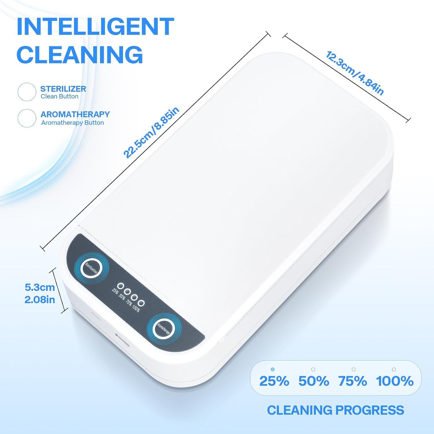 Compact white LXIANGN portable nail tool cleaner box with blue LED interior and USB cable - 4