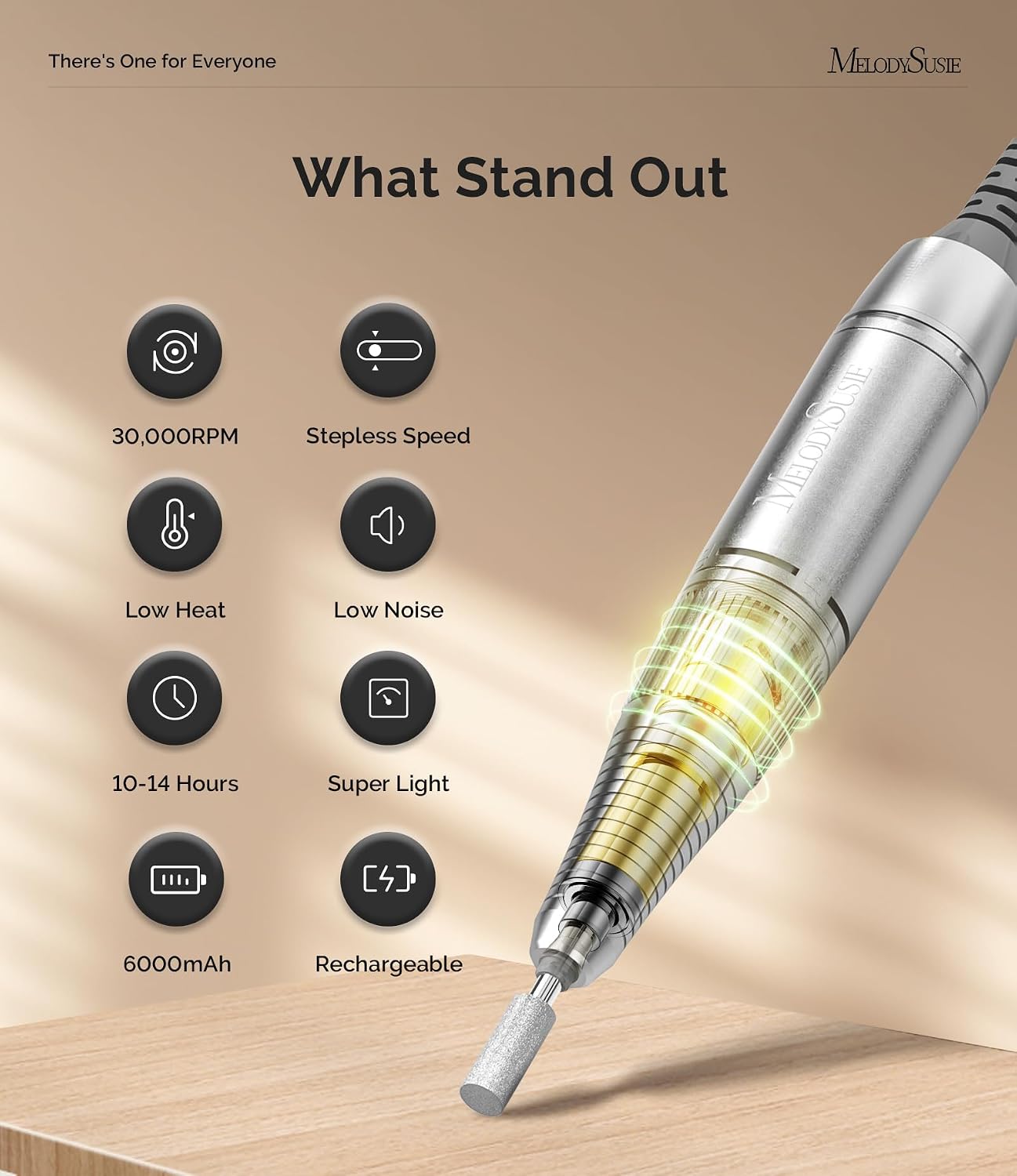 MelodySusie rechargeable clip-on nail drill SC320H with pen-shaped handpiece and LED display - 2