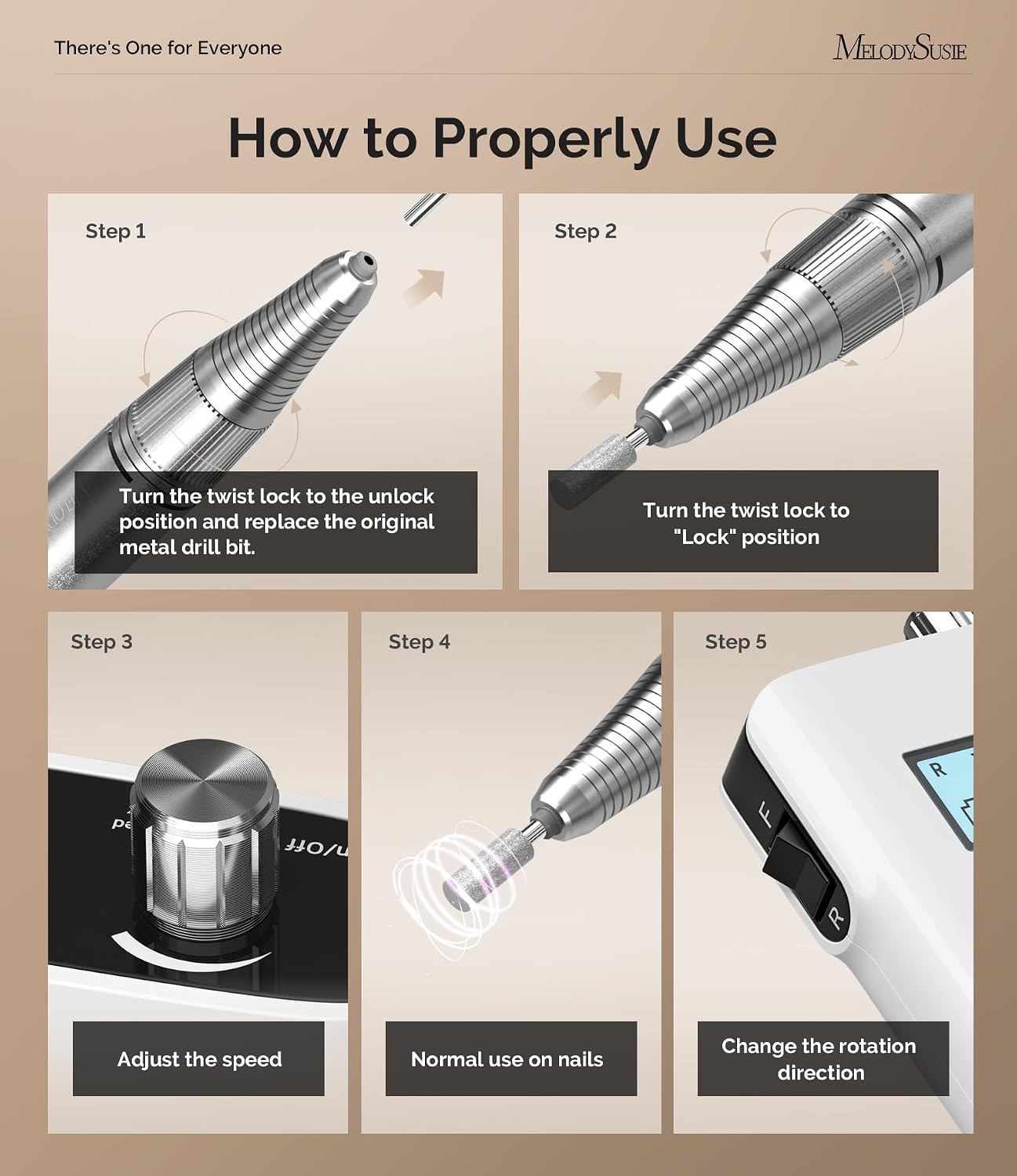 MelodySusie rechargeable clip-on nail drill SC320H with pen-shaped handpiece and LED display - 3