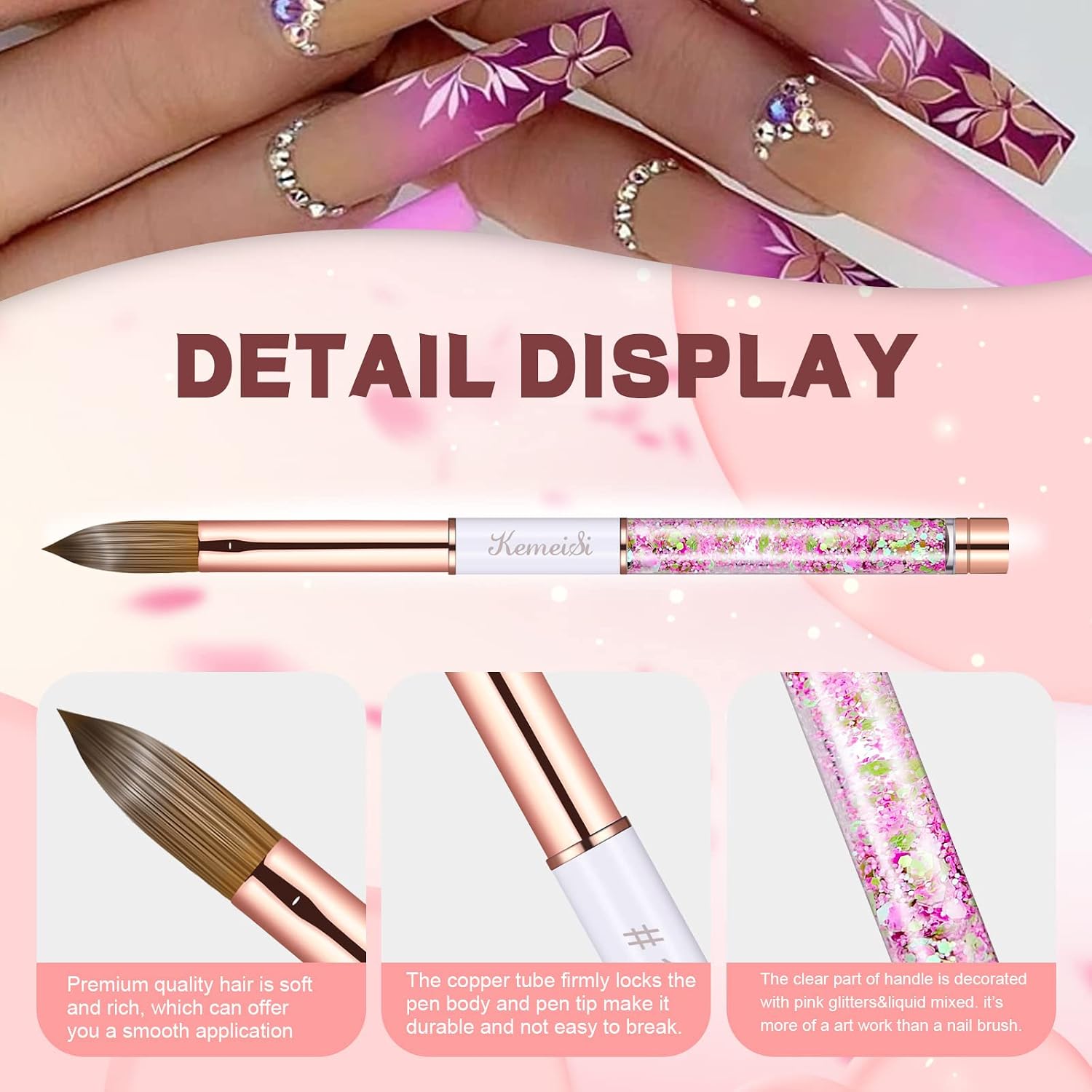 KEMEISI Size 8 Kolinsky acrylic nail brush with white acrylic handle and oval bristles - 4