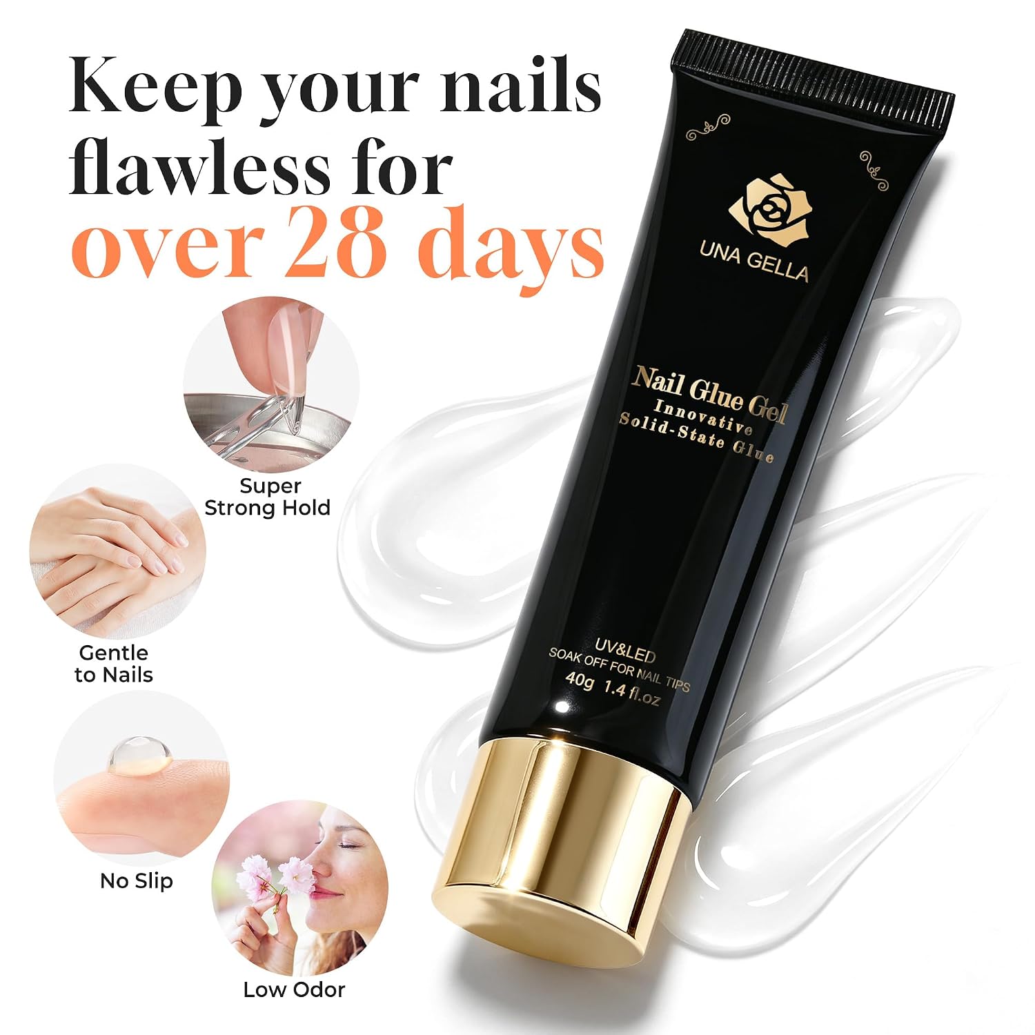 UNA GELLA 40ml solid gel nail glue tube with clear adhesive - 2