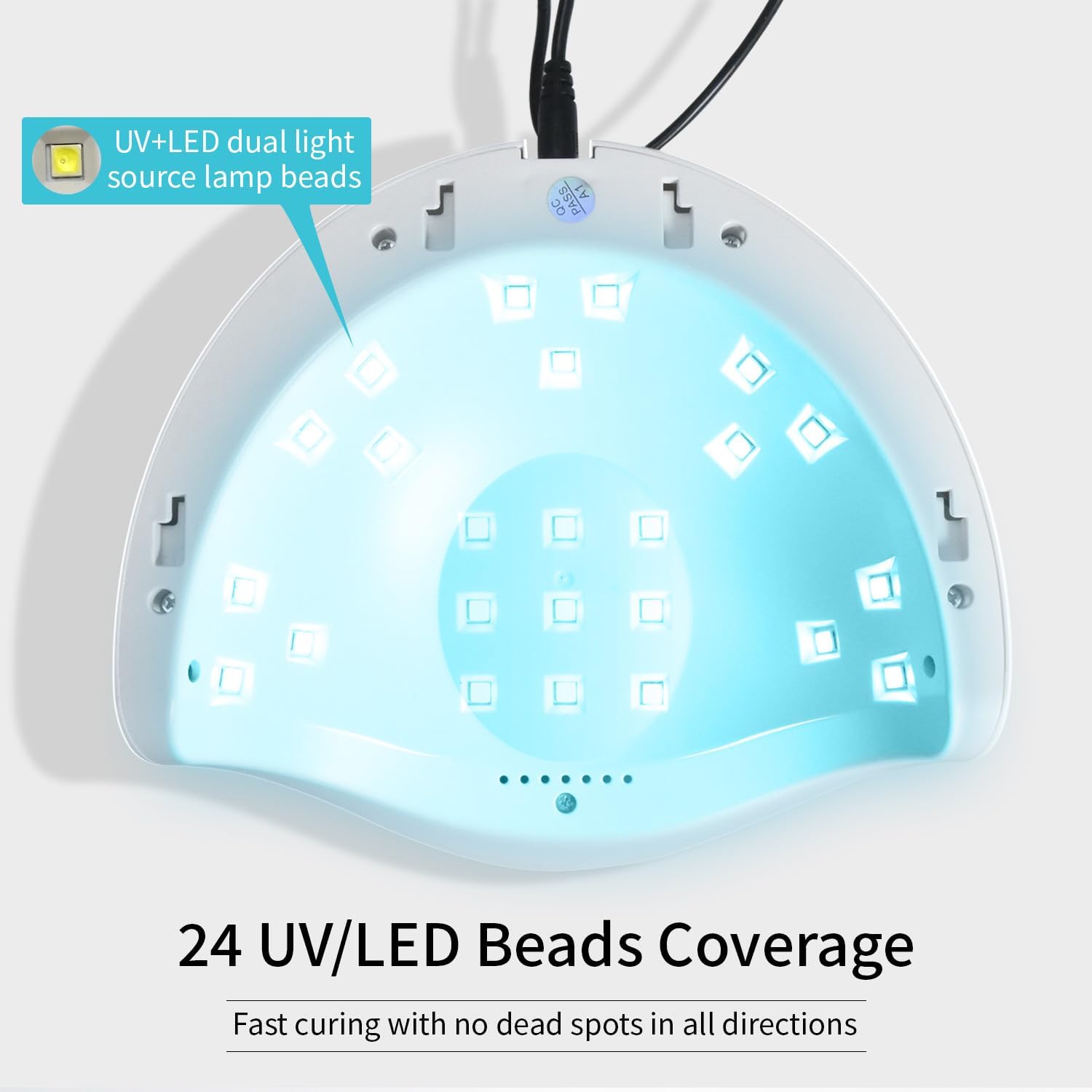 Compact white UV LED nail lamp with curved opening and LCD display showing timer options - 4
