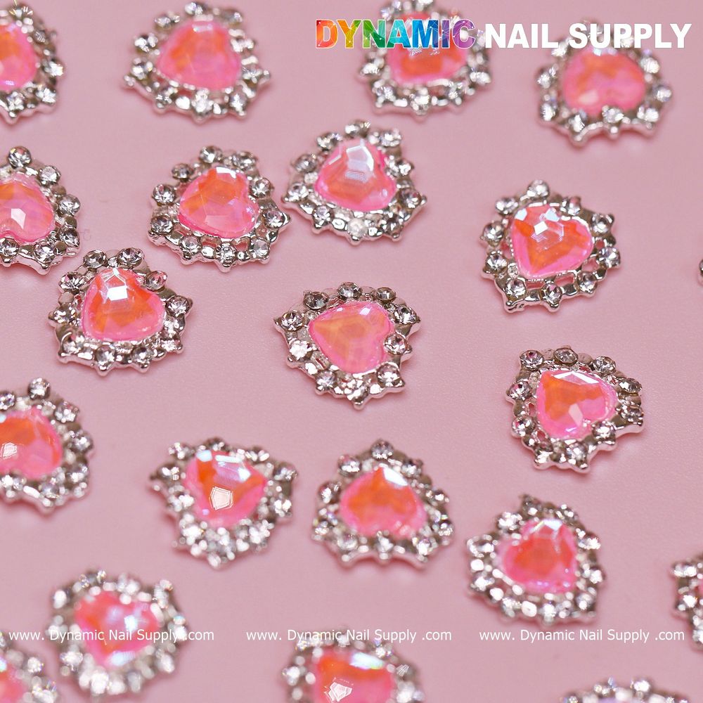 pink heart rhinestone nail charms - 2