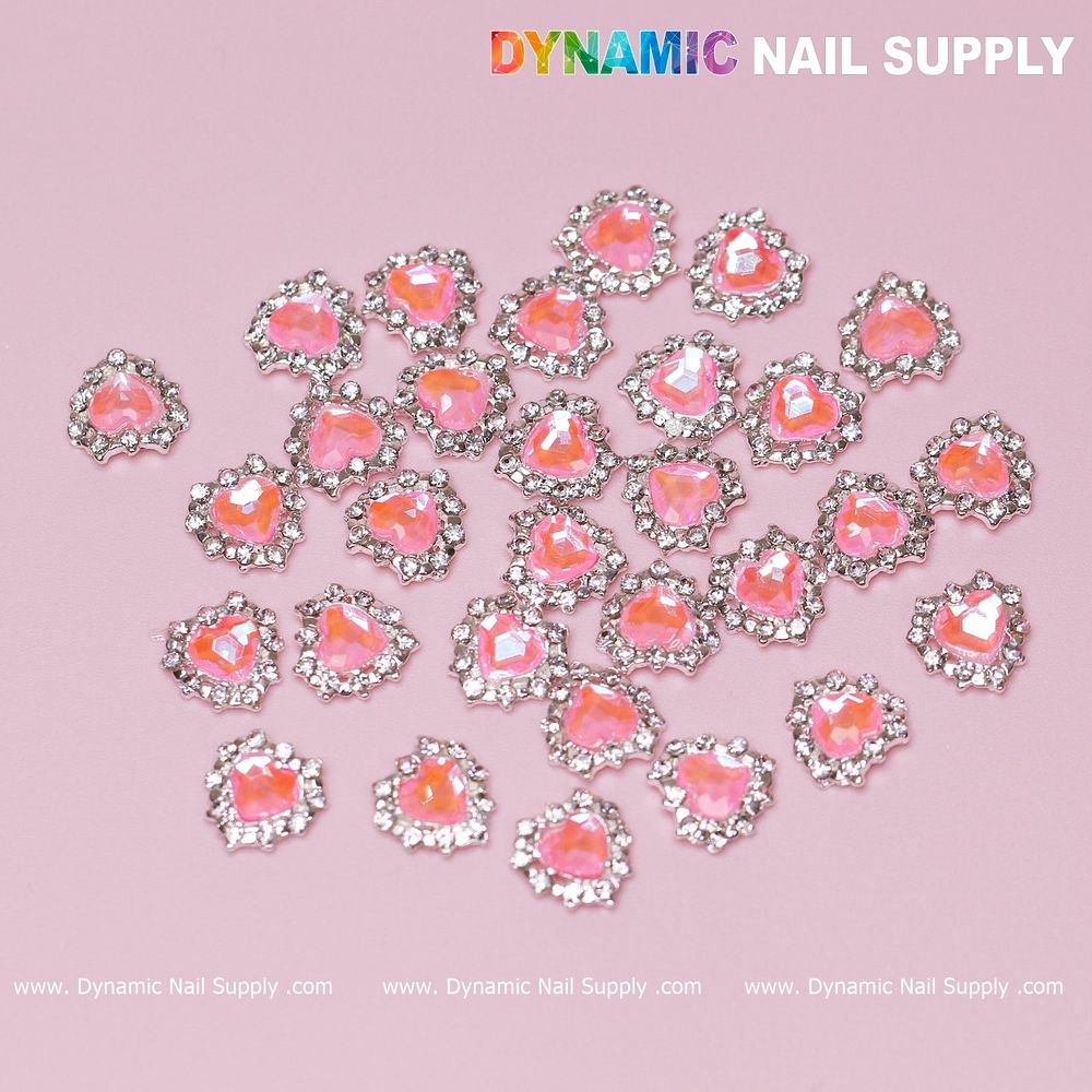 pink heart rhinestone nail charms - 3