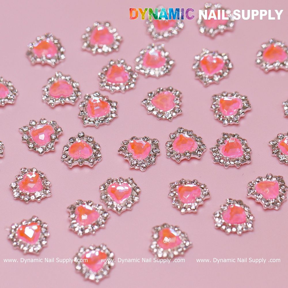 pink heart rhinestone nail charms - 4
