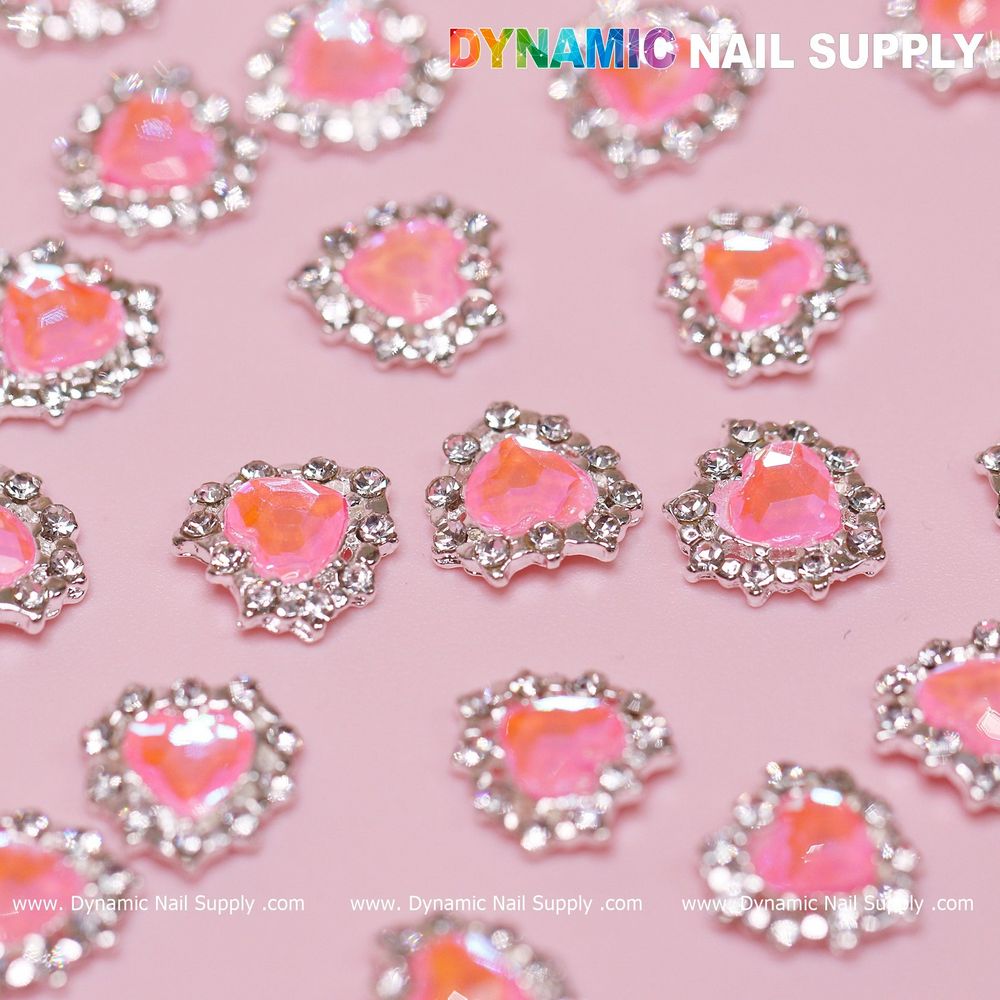 pink heart rhinestone nail charms - 5