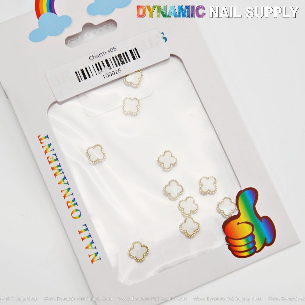 white embossed clover nail charms - 2