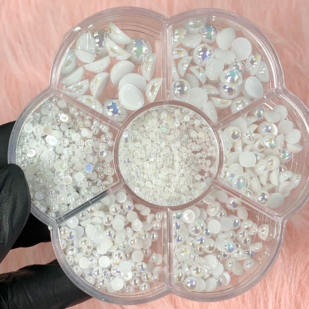 white flat-back pearl nail beads - 2