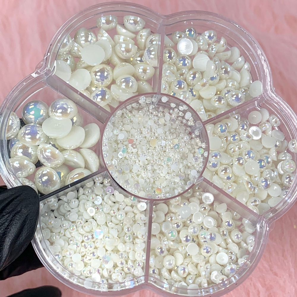 white flat-back pearl nail beads - 3