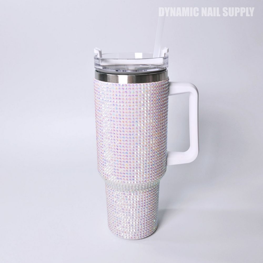 White rhinestone 40oz stainless tumbler - 2
