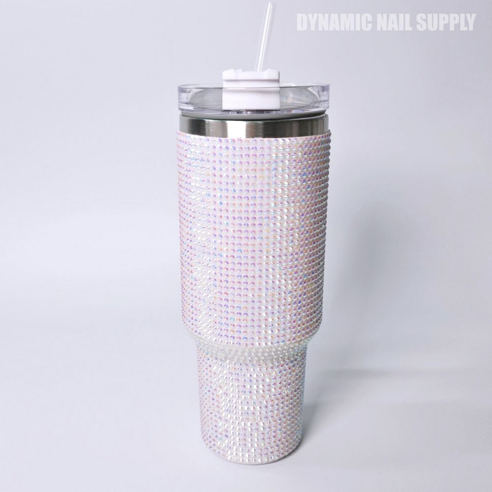 White rhinestone 40oz stainless tumbler - 3