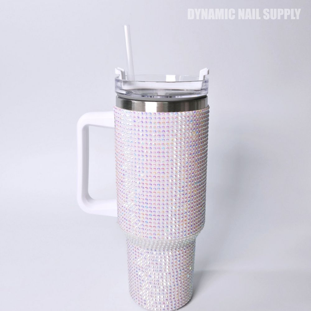 White rhinestone 40oz stainless tumbler - 4